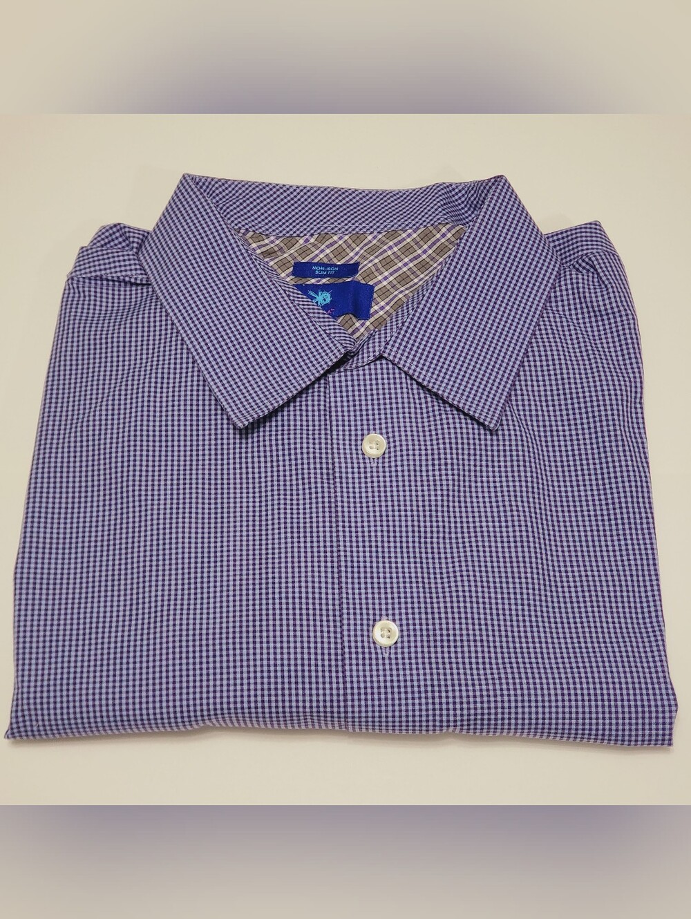 Egara Blue Check Pattern Men's Casual Long Sleeve Shirt XXL Cotton